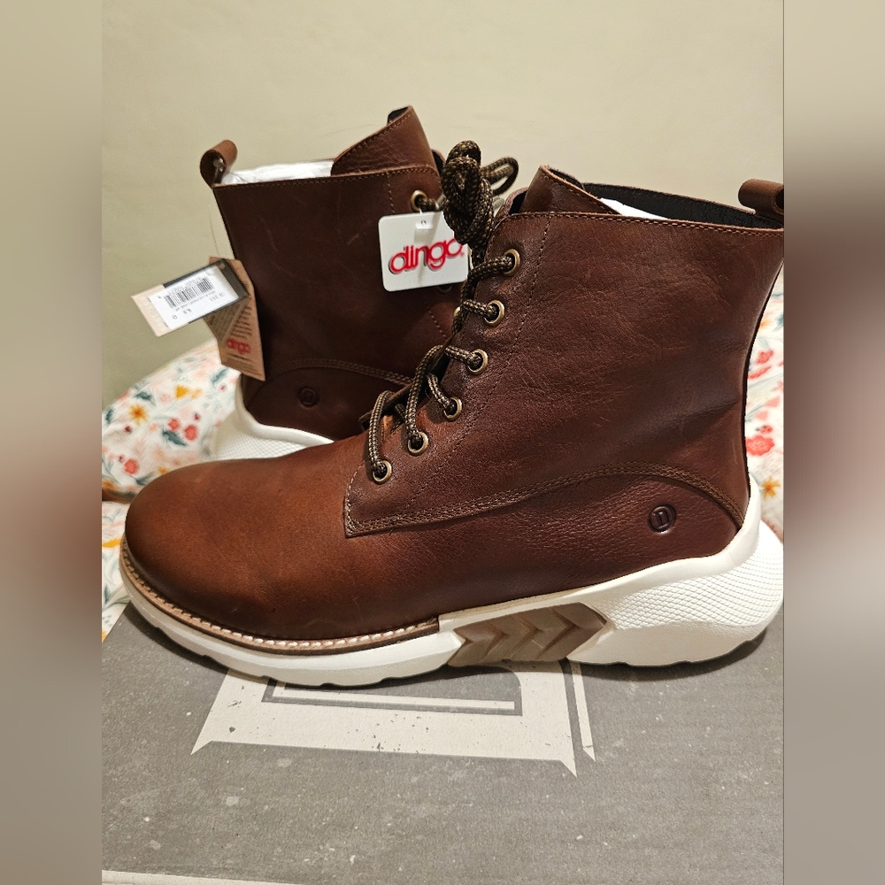 NEW Mens Brown Leather Boots - Picture 6 of 14
